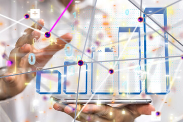 Poster - diagram Futuristic wave, Futuristic data stream - 3d