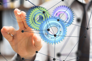 Poster - gear Futuristic in Industry 4.0 and business virtual diagram