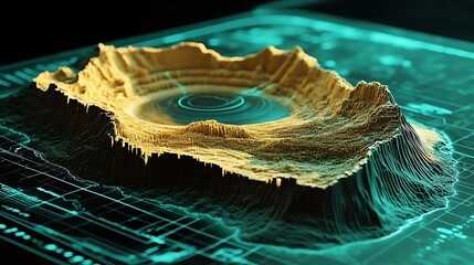 Poster - A holographic map projecting the terrain of a newly discovered alien world 