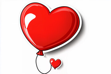 Wall Mural - two red heart shaped balloons, sticker with outline, valentine's day, on white background
