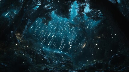 Poster - A holographic night sky filled with shooting stars made of light