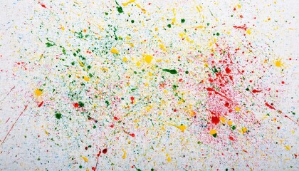 Aufkleber - vibrant abstract paint splatter on white canvas with red, green, yellow accents, ideal for modern art, background, or creative projects