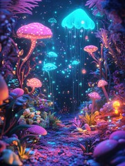 Poster - Exploring a magical microscopic ecosystem teeming with friendly microbes and vibrant colors. Generative AI