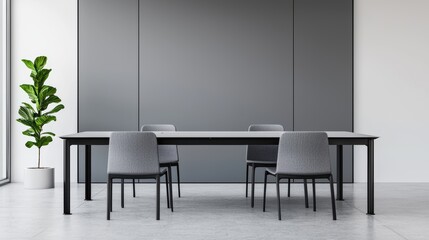 Fototapete - Modern office interior with empty table and chairs promoting professional collaboration