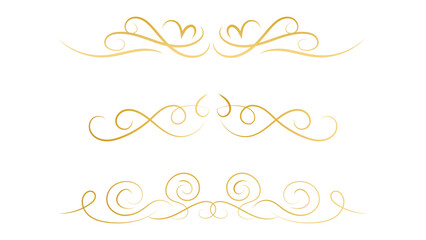 swirl line hand drawn set. gold decorative calligraphy element isolated on white background 