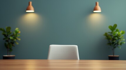 Aufkleber - Empty meeting room table with chair, plants and soft lighting creating a comfortable environment