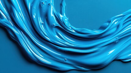 Poster - Vivid blue liquid flow with droplets, creating a dynamic and artistic visual effect.