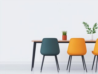 Aufkleber - Modern minimalist meeting room with colorful chairs and plants promoting focused workflow