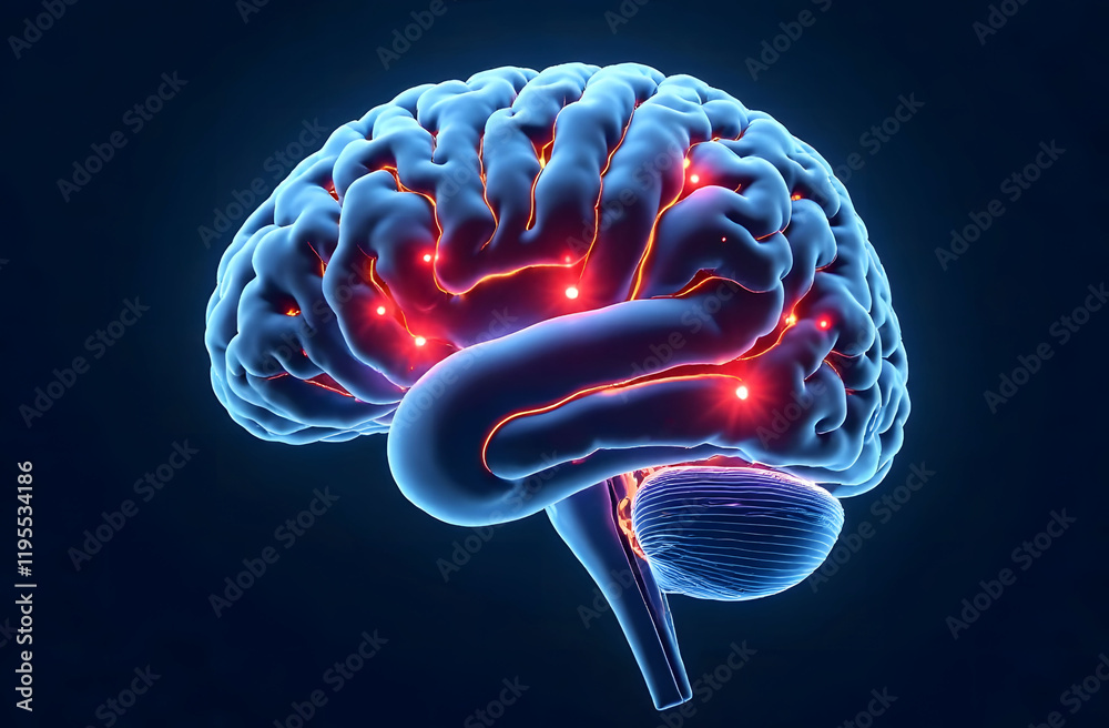 Neural Connections and Brain Activity. A detailed 3D illustration of ...