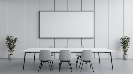 Poster - Modern meeting room with empty table, whiteboard and presentation screen promoting optimized workflow