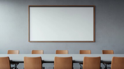 Poster - Modern meeting room with empty whiteboard and table ready for a business meeting