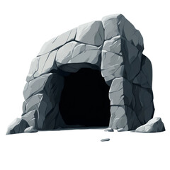 Poster - A digital illustration depicts a dark cave entrance framed by a large grey stone archway suggesting mystery and adventure.