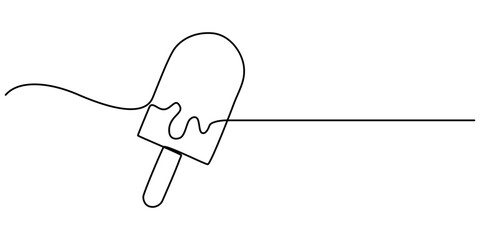 Aufkleber - Ice cream bar continuous one line drawing vector illustration, Ice Cream Single Line Icon, Ice cream in waffle cone in one continuous line drawing. Symbol dessert gelato for menu and business card .