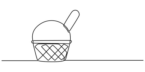 Aufkleber - Ice cream bar continuous one line drawing vector illustration, Ice Cream Single Line Icon, Ice cream in waffle cone in one continuous line drawing. Symbol dessert gelato for menu and business card .