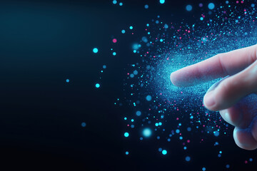 Poster - Touching a sparkling cloud of particles in a dark, mystical space