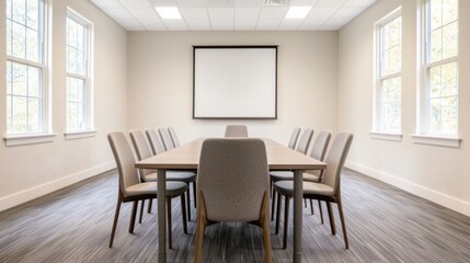 Poster - Modern conference room with projection screen and empty table ready for a business meeting