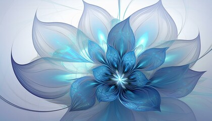 Canvas Print - blue fractal flower fantasy on a light background