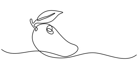 Aufkleber - Continuous one line drawing of mango. Doodle vector illustration, Continuous one line drawing of mango fruit with leaf. Mango fruit hand drawn single line art vector illustration, Continuous line draw