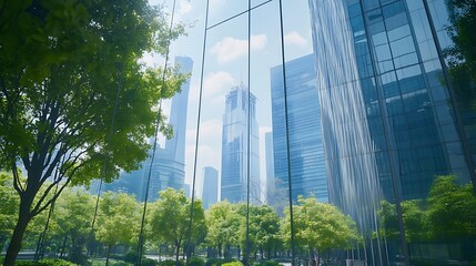 Poster - A holographic skyline reflected in a futuristic glass building
