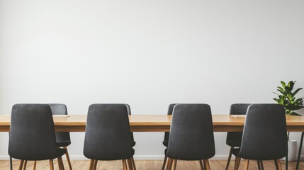 Poster - Modern meeting room with wooden conference table and black chairs