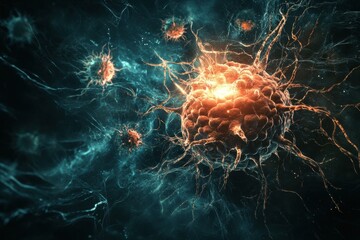 Aufkleber - Magnified view of a human cell under attack by a virus in a dynamic biological environment. Generative AI