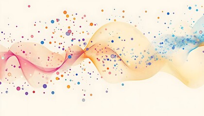 Poster - A vibrant abstract illustration showcasing flowing waves in soft pastel colors, complemented by dynamic dots, perfect for backgrounds or artistic projects.