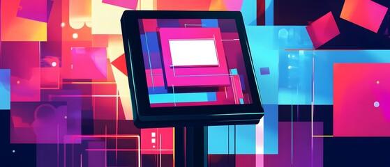 Poster - A vibrant and colorful abstract background featuring geometric shapes and digital elements, perfect for technology, advertising, or creative design projects.
