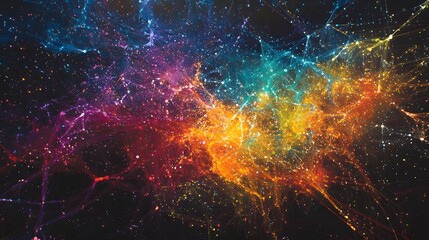 Poster - A vibrant cosmic landscape showcasing a stunning explosion of colors against a dark backdrop, depicting the beauty and mystery of the universe in a mesmerizing abstract design.