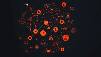 Poster - A visually striking network diagram showcasing interconnected nodes, representing data flow and information exchange in a digital landscape, emphasizing technology and connectivity