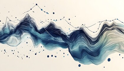 Poster - Abstract wave pattern in shades of blue and cream, featuring fluid lines and dots. Ideal for backgrounds or artistic inspirations in modern design projects.