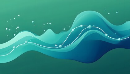 Poster - An abstract digital illustration featuring smooth, flowing waves in shades of teal and blue, accented with soft bubbles. Ideal for backgrounds, wallpapers, and creative projects.