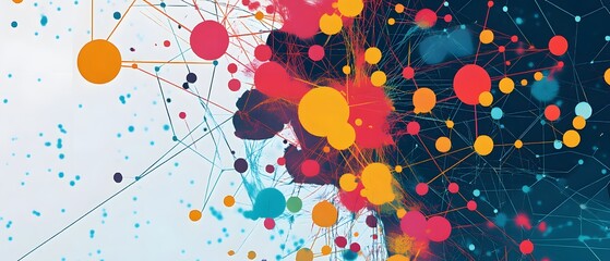 Poster - An abstract illustration depicting a vibrant network of colorful circles and lines, symbolizing connections and data flow