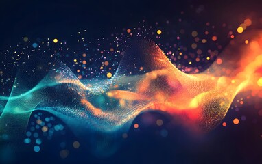Poster - An abstract image featuring vibrant waves of color and sparkling light, creating a mesmerizing visual experience. Perfect for backgrounds, designs, and artistic projects.