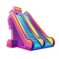 Poster - A digital illustration of a futuristic escalator with vibrant neon colors and a glossy finish.