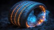 © AGUNG - Glowing tire on sand emitting smoke.