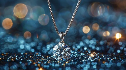 Poster - Elegant diamond pendant on a sparkling blue textured background showcasing luxury and style