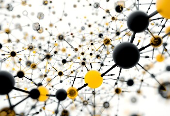 Poster - Abstract Network Of Interconnected Black And Yellow Spheres