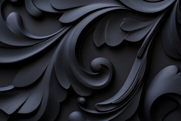 Poster - Intricate black floral design with swirling patterns and detailed textures for decor