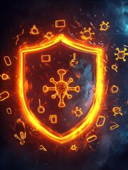 Fototapete - Shield deflecting harmful microbes representing safety and protection in a digital abstract design. Generative AI