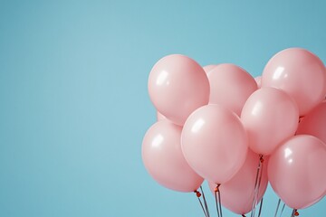 Poster - Bunch of pink balloons floating on light blue background