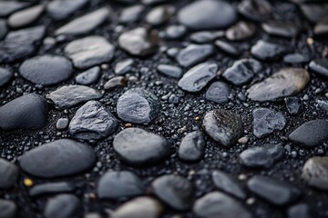 Poster - Wet black volcanic pebbles creating textured background