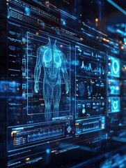 Fototapete - Diagnostic medical data displayed on a screen in a modern healthcare facility during a routine examination. Generative AI