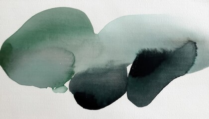 Poster - minimalist abstract watercolor composition in green and gray hues with organic shapes, delicate lines, and botanical details for decor