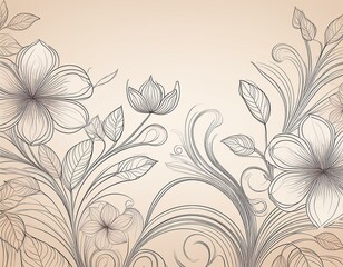 Canvas Print - floreal background line outline minimal elegant floral line art on a creamy beige background floreal background line outline minima