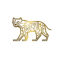 Poster - Golden circuit tiger walking, tech background, logo design