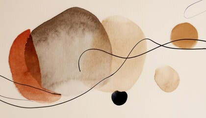 Poster - abstract watercolor composition with earthy tones and fluid black lines, ideal for modern minimalist decor or creative banner wallpaper branding