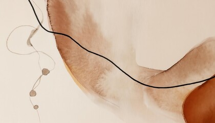 Poster - abstract watercolor composition with earthy tones and fluid black lines, ideal for modern minimalist decor or creative banner wallpaper branding