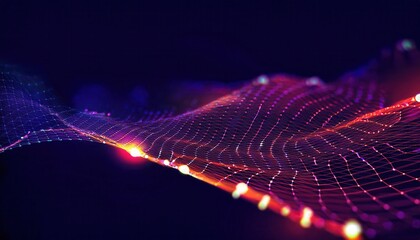 Leinwandbilder - dynamic neon data grid with glowing connections in abstract digital wave pattern, futuristic visualization for tech projects