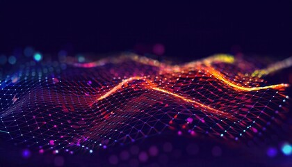 Leinwandbilder - dynamic neon data grid with glowing connections in abstract digital wave pattern, futuristic visualization for tech projects