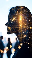 Poster - Diverse Team of Engineers Collaborating Double Exposure, Double Exposure of Woman with Digital Overlay